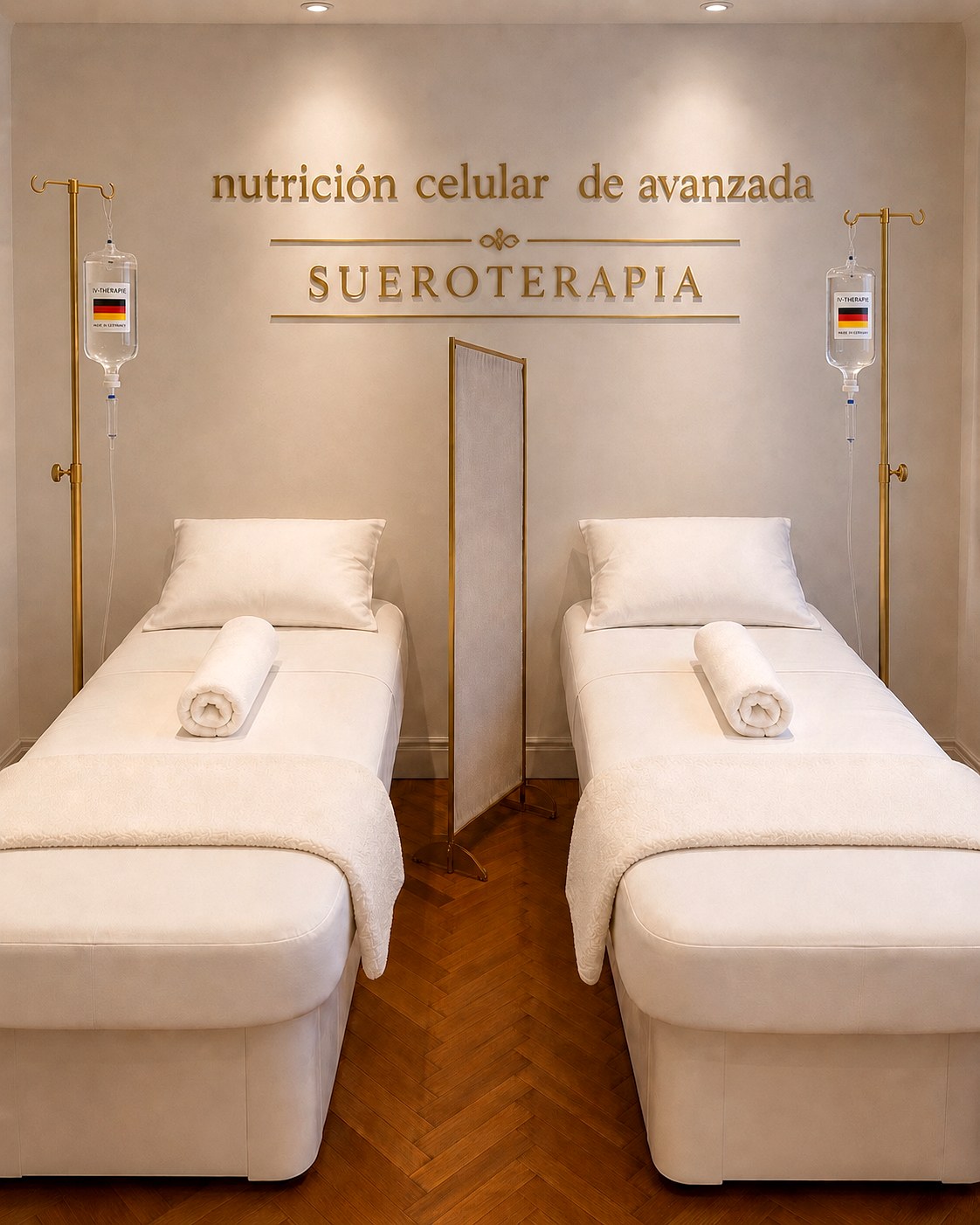 Sala de sueroterapia alemana de Mauvelore Clinic con dos camillas